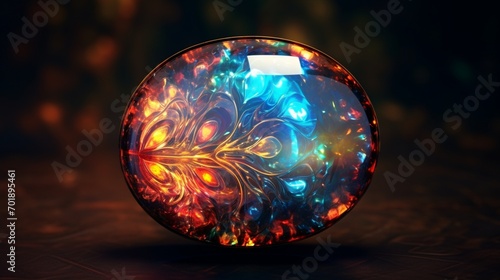 An exquisite Black Opal gemstone surrounded by mystical, ethereal patterns. 4K, high detailed, full ultra HD, High resolution 8K