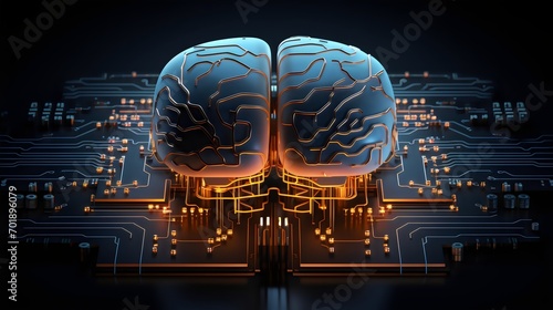 Futuristic Human Brain Chip Implanted On Computer Circuitry Motherboard. Transhumanism. (Generative AI).