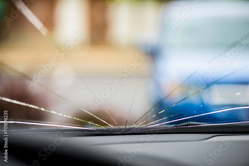 Close-Up Detail: 4K Ultra HD Image of Damaged Car Windshield