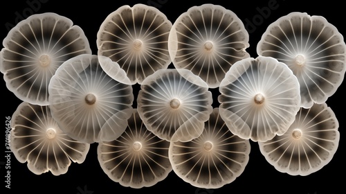 Abstract cymatic formations on black background. Experimental cymatics biomorphic shapes. 