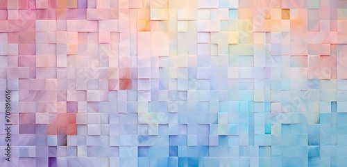 Abstract digital pixel design in a patchwork quilt pattern in pastel colors on a 3D textured wall  illustrating abstract digital pixel design