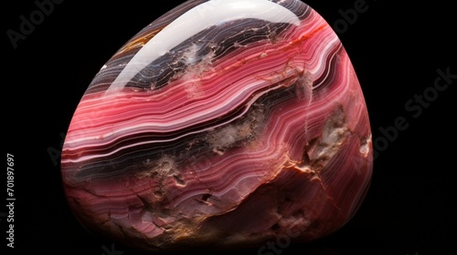 An ultra HD 4K image of a polished, 8K rhodonite gemstone with its delicate pink and black hues photo