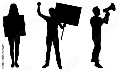 Silhouettes, Protesting People Silhouettes, Collection, Silhouette, Protest, Demonstration, Support, Protesters, Activist, Black, Strike, Picket, Vector illustration
