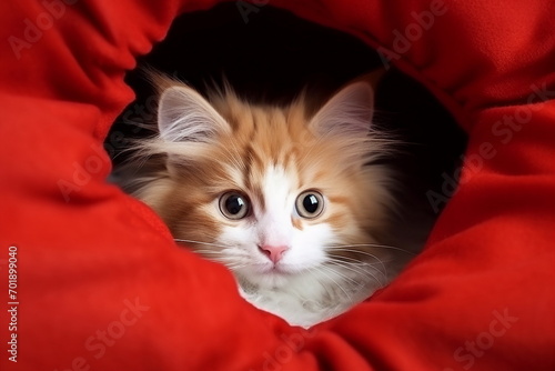 cat look out from heart shape hole, Generatice AI