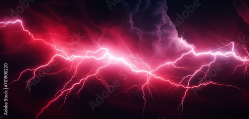 Luminous neon light design featuring dark red and white lightning bolts on a stormy 3D surface