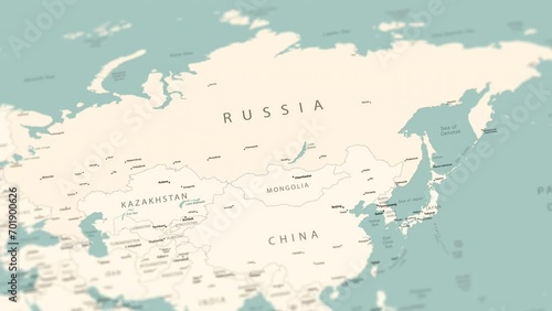 Russia on the world map. Smooth map rotation. 4K animation. photo