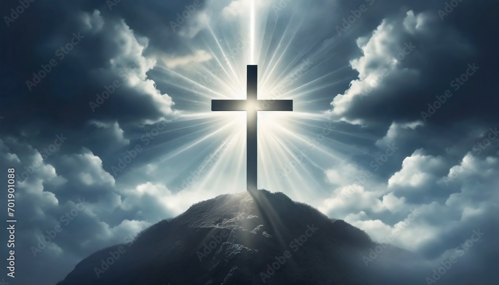 Naklejka premium Christian Cross - Symbol of Christianity - Mourn or Funeral Background - Crucifixion of Jesus Christ