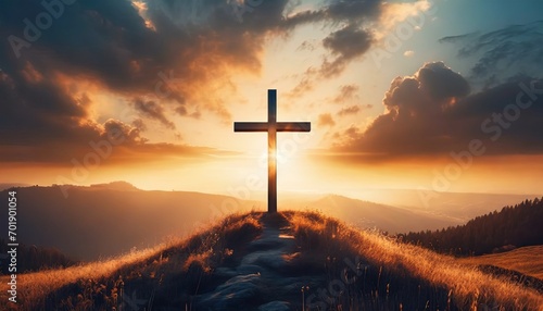 Obraz na płótnie Christian Cross - Symbol of Christianity - Mourn or Funeral Background - Crucifi
