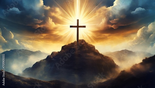 Photographie Christian Cross - Symbol of Christianity - Mourn or Funeral Background - Crucifi