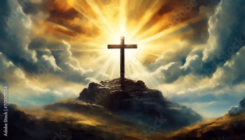 Christian Cross - Symbol of Christianity - Mourn or Funeral Background - Crucifixion of Jesus Christ photo