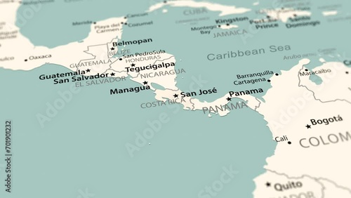 Costa Rica on the world map. Smooth map rotation. 4K animation. photo
