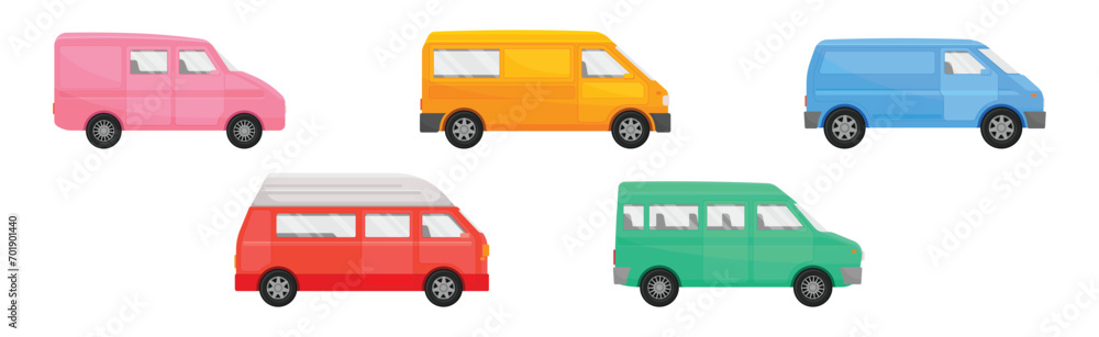 Colorful Minivan as Multi-purpose Vehicle Side View Vector Set