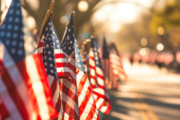 Patriotic Presidents' Day parade, an image capturing a lively parade with patriotic decorations.