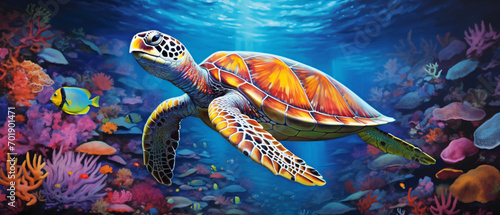 A graceful sea turtle swimming photo