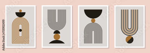 Set of vector decorative posters inspired by Mid-century Modern and Boho aesthetics.