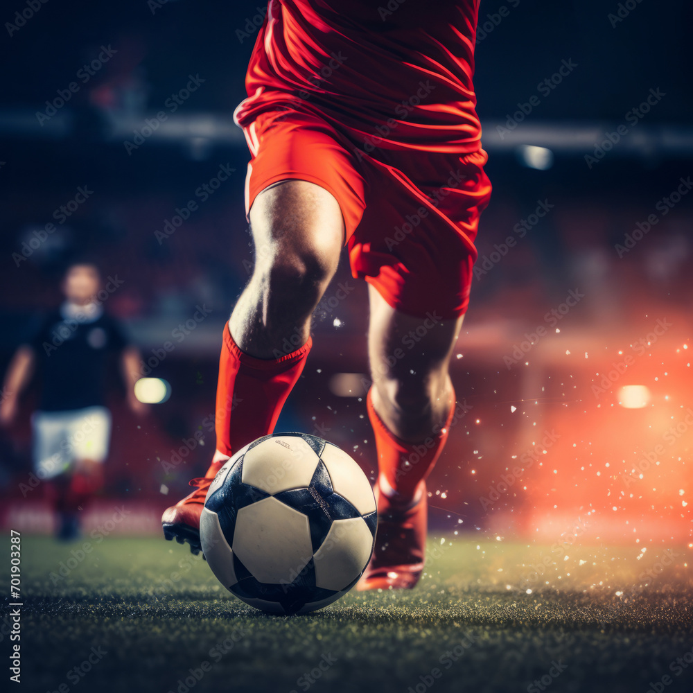 Close-Up of Soccer Player Running and Dribbling Ball