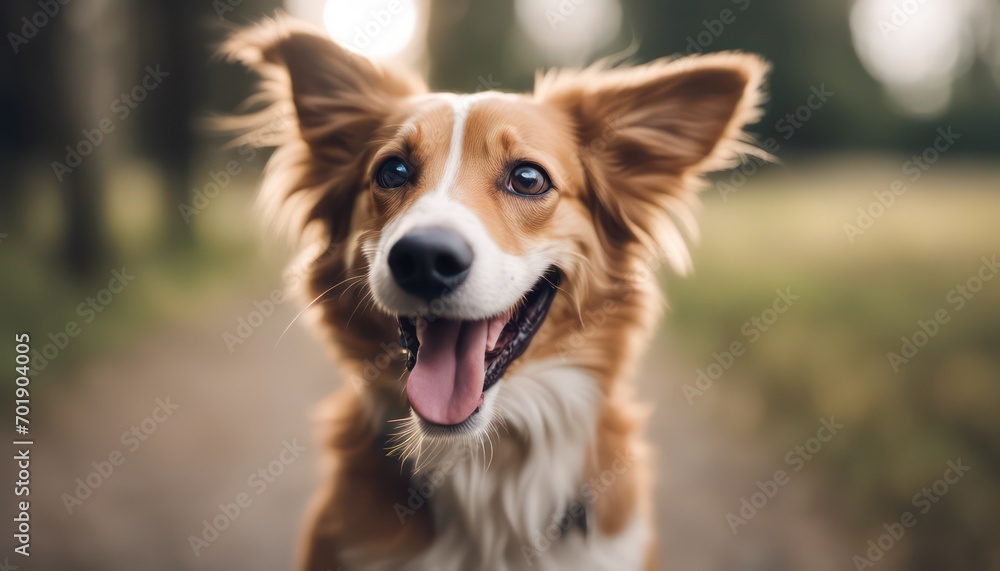Portrait of a joyful dog with a big smile in a natural park sett Portrait of a joyful dog with a big smile in a natural park sett