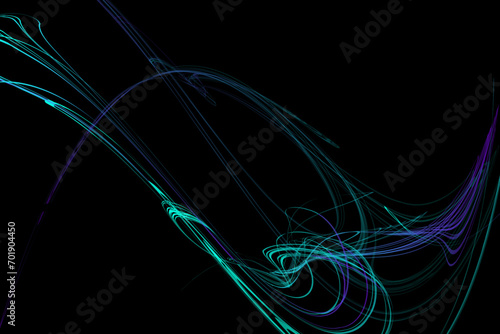 Spilled oil paint shimmers on a black background. Abstract geometric illustration of doodle waves with a felt-tip pen with a gradient on a dark background. Creative cover, wallpaper, flyer design.