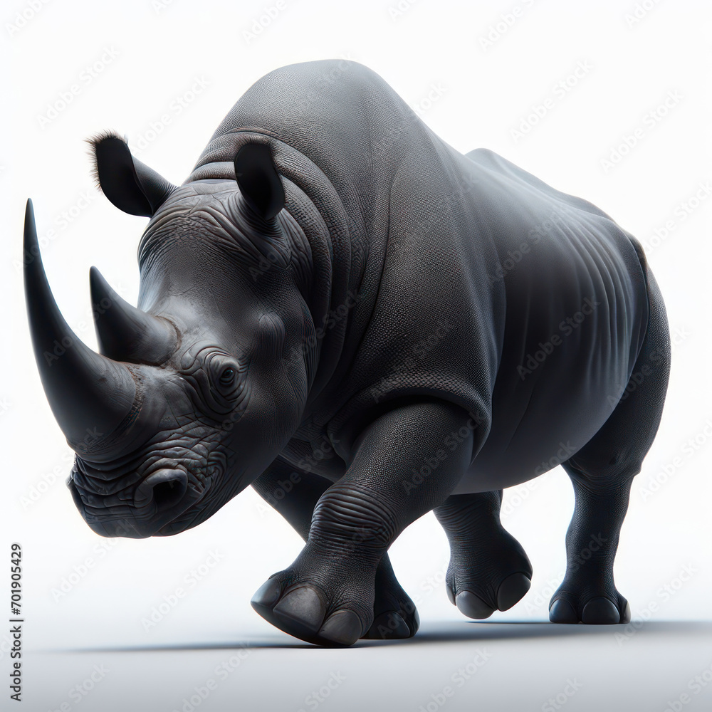 Fototapeta premium black rhinoceros, rhino, Rinoceronte negro, Diceros bicornis, isolated White background