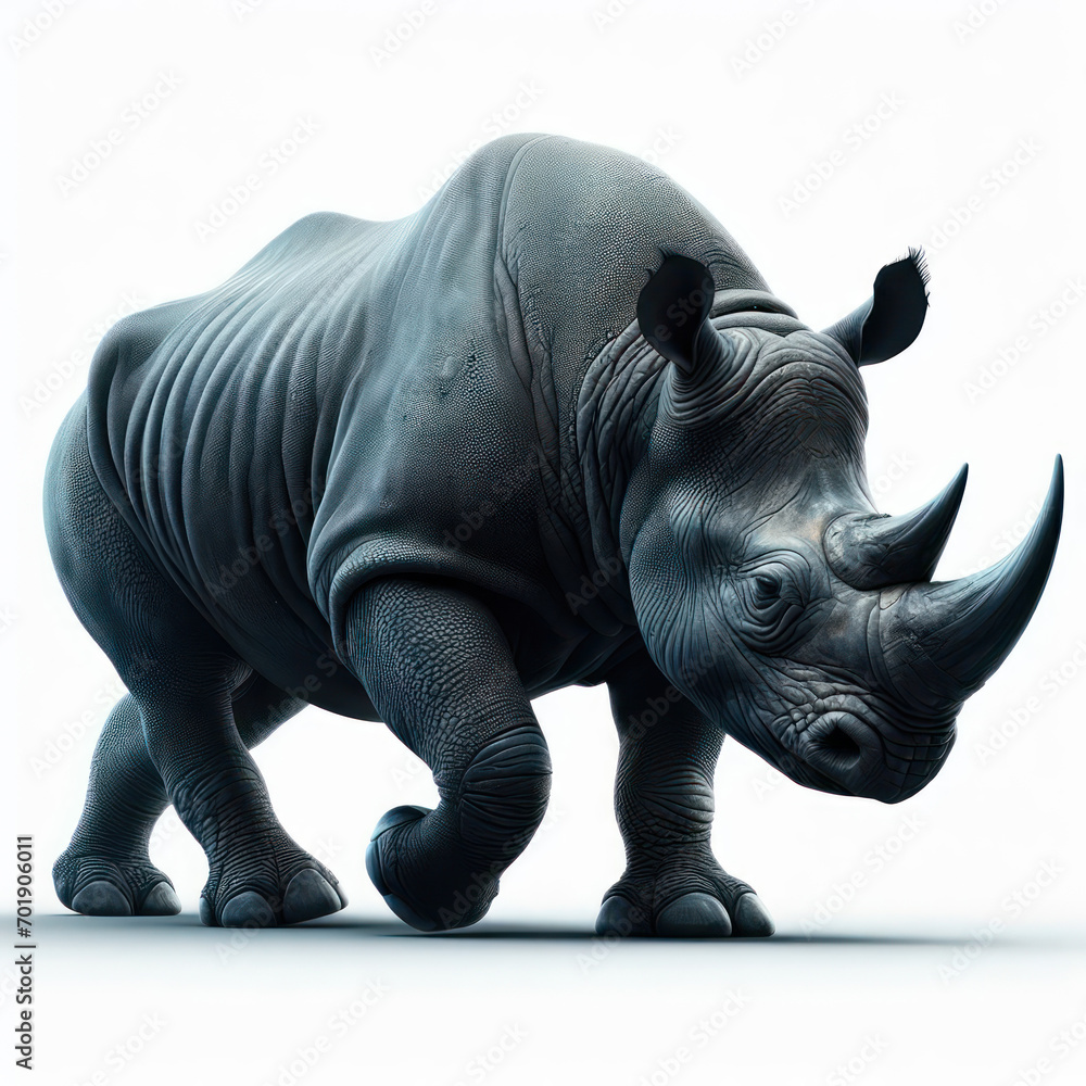 Fototapeta premium black rhinoceros, rhino, Rinoceronte negro, Diceros bicornis, isolated White background