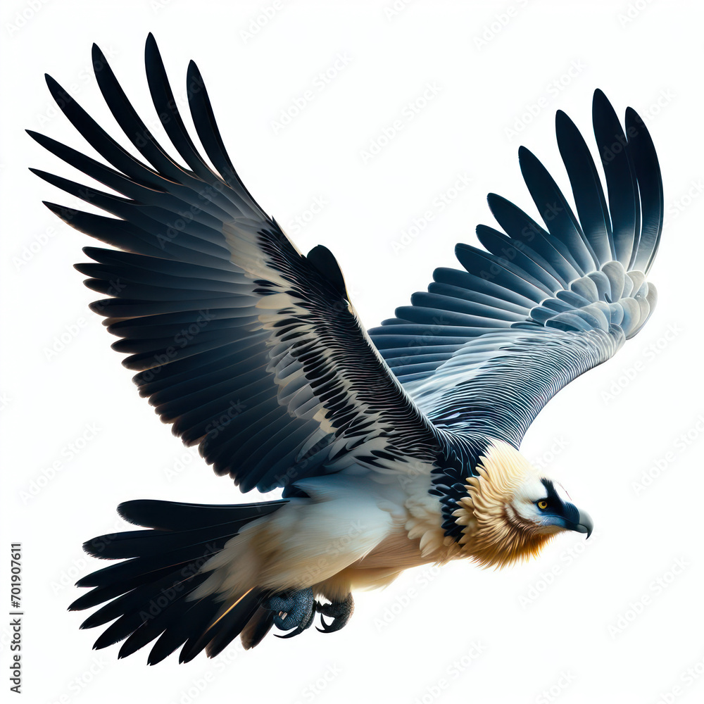 Fototapeta premium bearded vulture, Gypaetus barbatus, bearded Eagle vulture, Quebrantahuesos, buitre, isolated White background