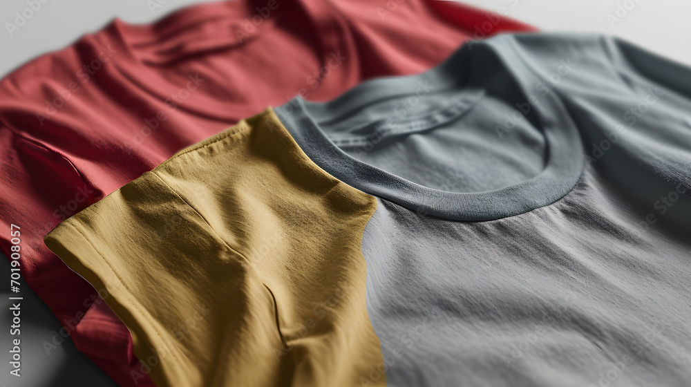 Assorted T-Shirts in Red Yellow Gray Fashion Apparel Mockup Assorted T-Shirts in Red Yellow Gray Fashion Apparel Mockup