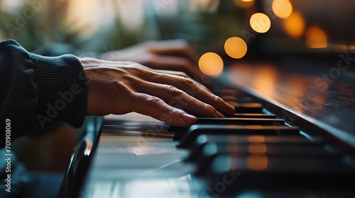 Piano Player Hands Music Evening Bokeh Lights