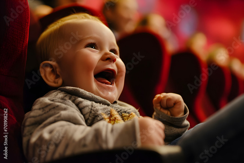 happy baby in cinema watching movie
