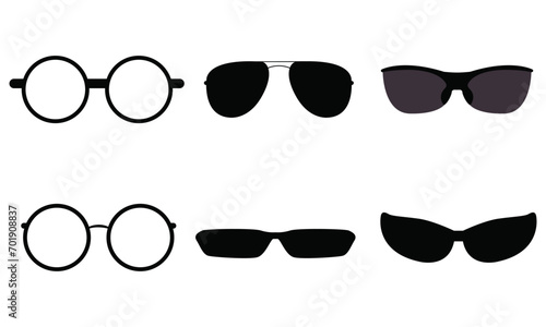 different trendy glasses detailed silhouettes or vectors set , black and white photo