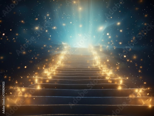 stairway to heaven,dream concept,successful conceptin the Background with Blurred, Glistening Lights and Golden Bokeh.