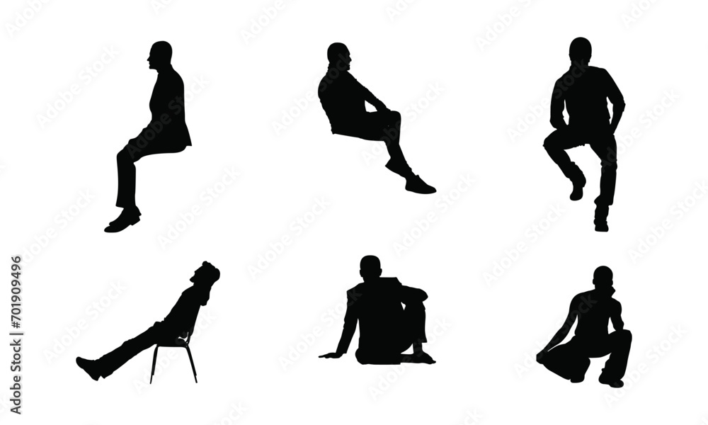 seated man detailed silhouettes or vectors set , black and white - obrazy, fototapety, plakaty 