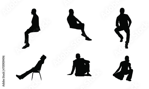 seated man detailed silhouettes or vectors set , black and white photo
