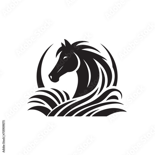 Graceful lines and intricate details highlight this captivating black horse silhouette vector, a timeless addition to your design repertoire - vector stock.
 photo