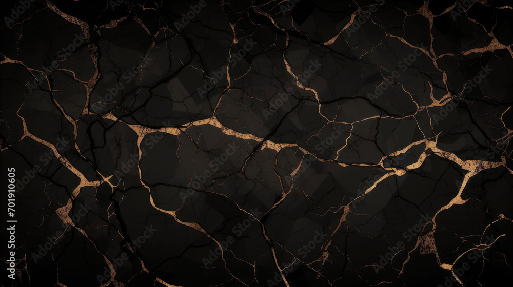 Black marble background with gold color cracked lines