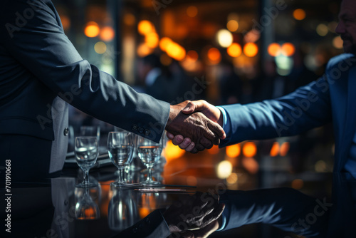 Businessman handshaking with a new partner at the restaurant. Business concept