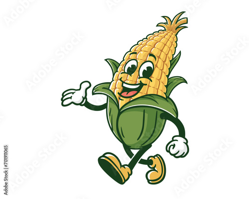 walking Corn maize cartoon mascot illustration character vector clip art hand drawn