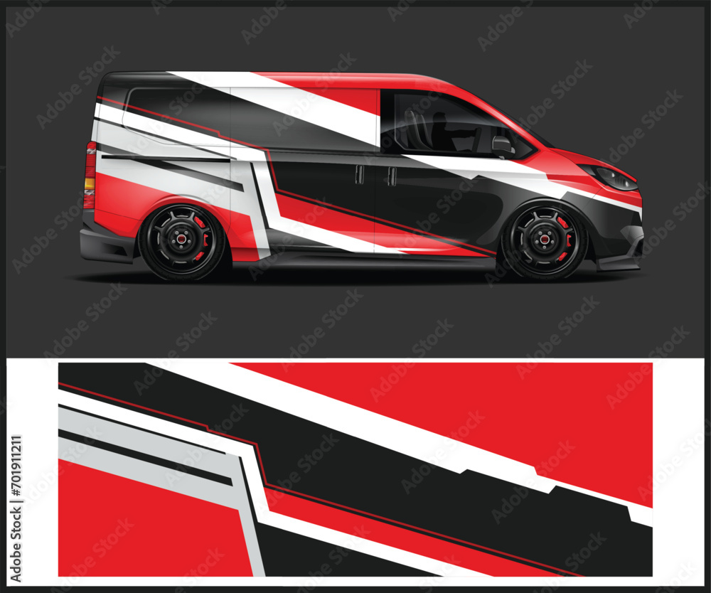 Racing car wrap design vector. Graphic abstract stripe racing background