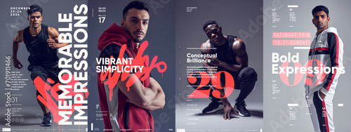 Modern fashion poster set with dynamic poses, bold typography, and vibrant designs photo
