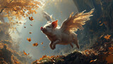 Winged pig in flight. If pigs could fly.