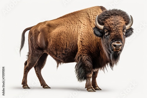 big buffalo bison standing isolated on white background photo