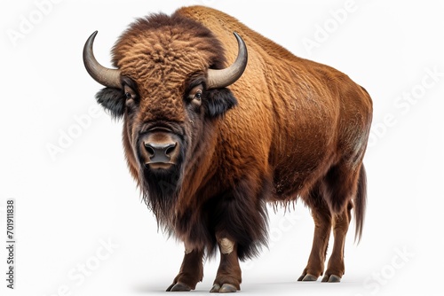 Fényképezés bison or aurochs standing isolated on white background