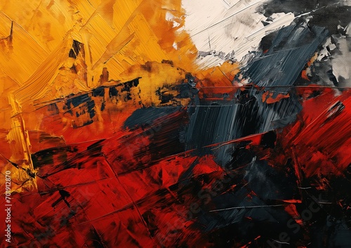 An abstract expressionism-inspired image of the German flag, with bold brushstrokes in primary color photo