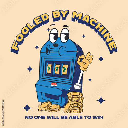 vintage casino machine cartoon retro mascot. suitable for logos, mascot, t-shirt, sticker and poster