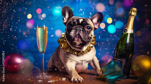 A new year party with a French Bulldog