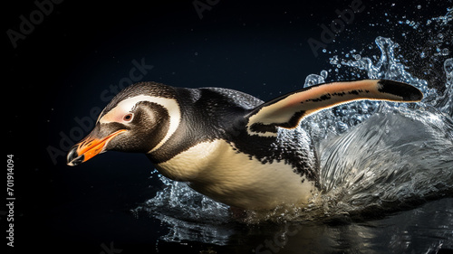 penguin in motion on a black background