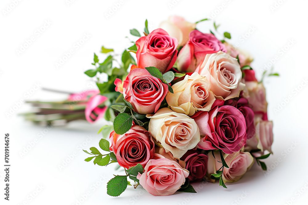 bouquet of pink and white roses isolated on white background