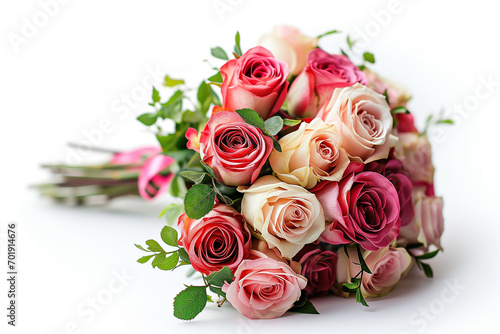 bouquet of pink and white roses isolated on white background