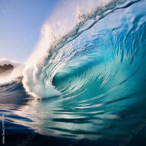 A beautiful wave tube of the Blue Ocean, AI generator