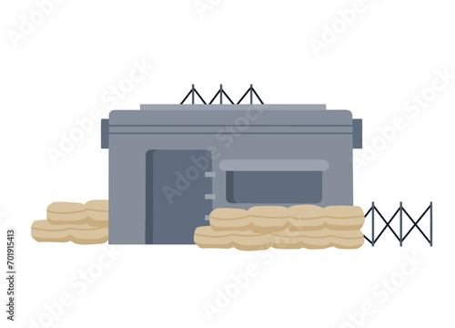 Military bunker. Defense warfare building. Army headquarter station, bomb shelter. Modern concrete fortification.