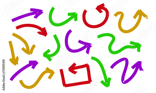 Arrows of different shapes. Abstract symbol for direction and path indication. Graphic pointer
